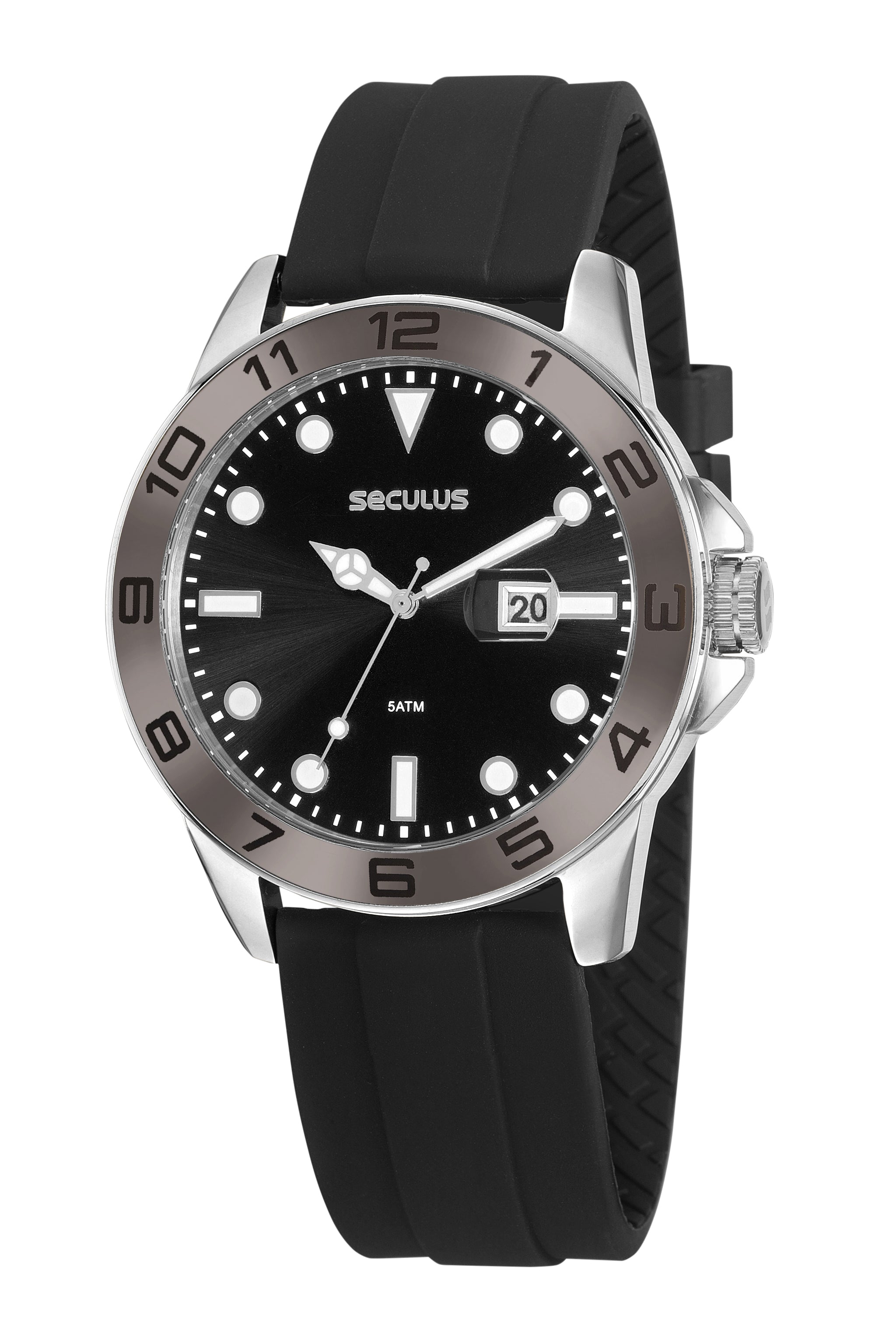 RELÓGIO MASCULINO ESPORTIVO SILICONE PRETO SECULUS – 20882G0SVNU2