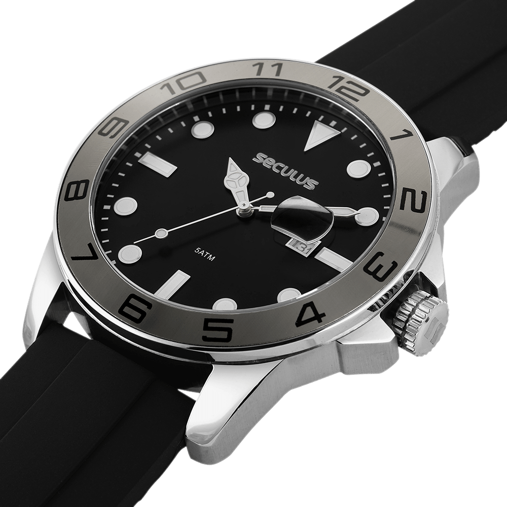 RELÓGIO MASCULINO ESPORTIVO SILICONE PRETO SECULUS – 20882G0SVNU2