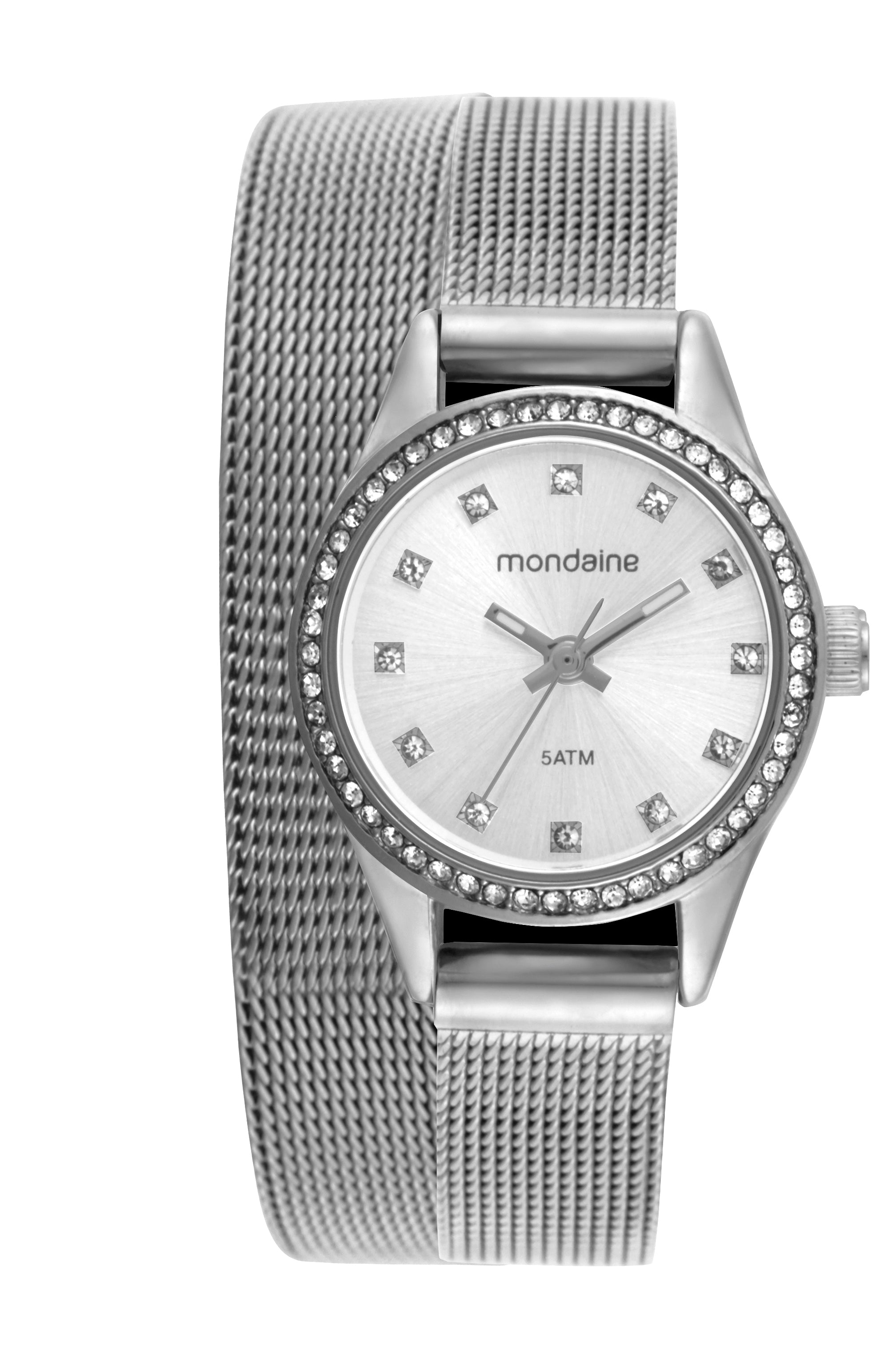 RELÓGIO FEMININO CRISTAIS PULSEIRA DUPLA VOLTA PRATA MONDAINE - 32827L0MVNE3