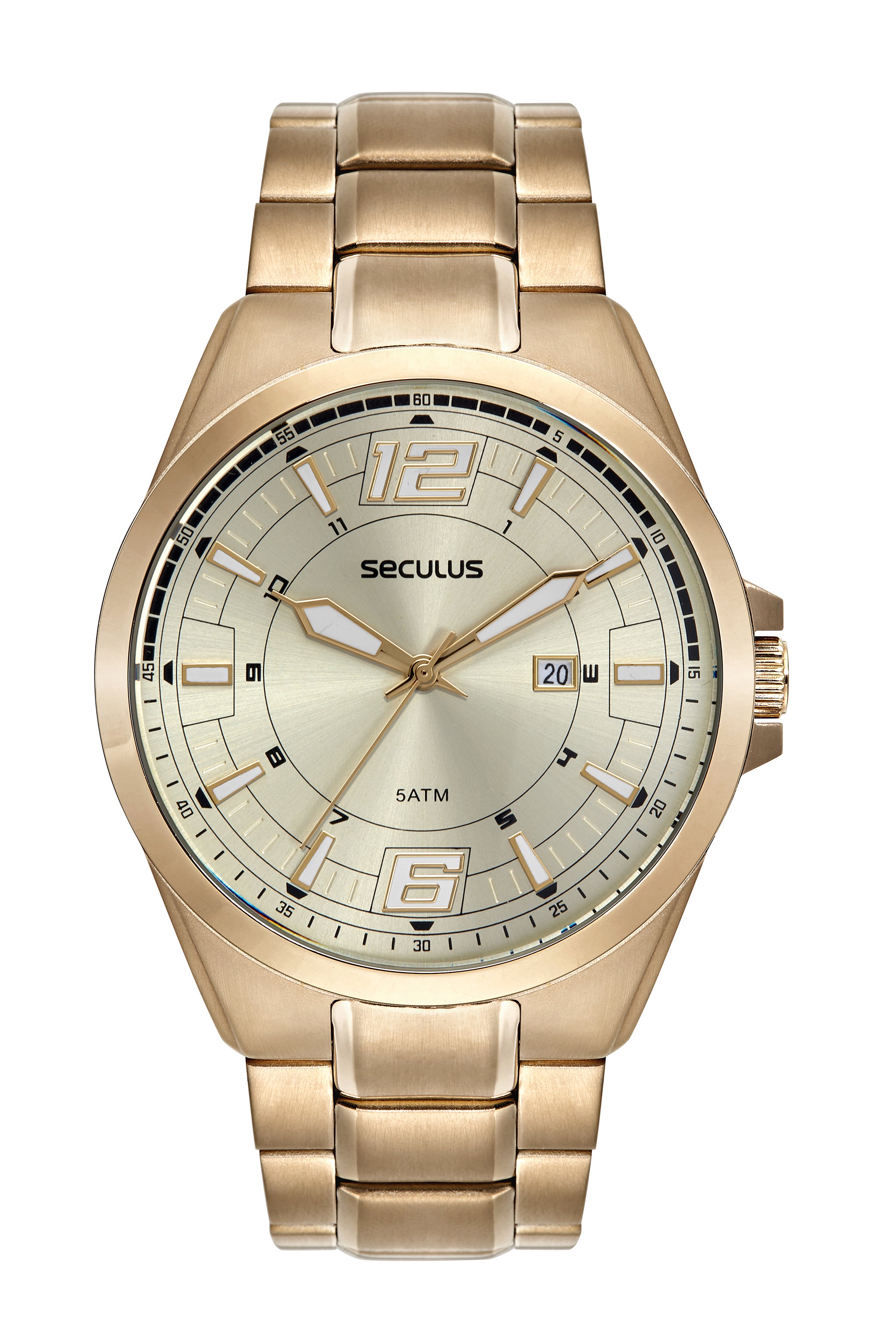 RELÓGIO MASCULINO AÇO VIDRO ABAULADO DOURADO SECULUS – 44234GPSVDA3