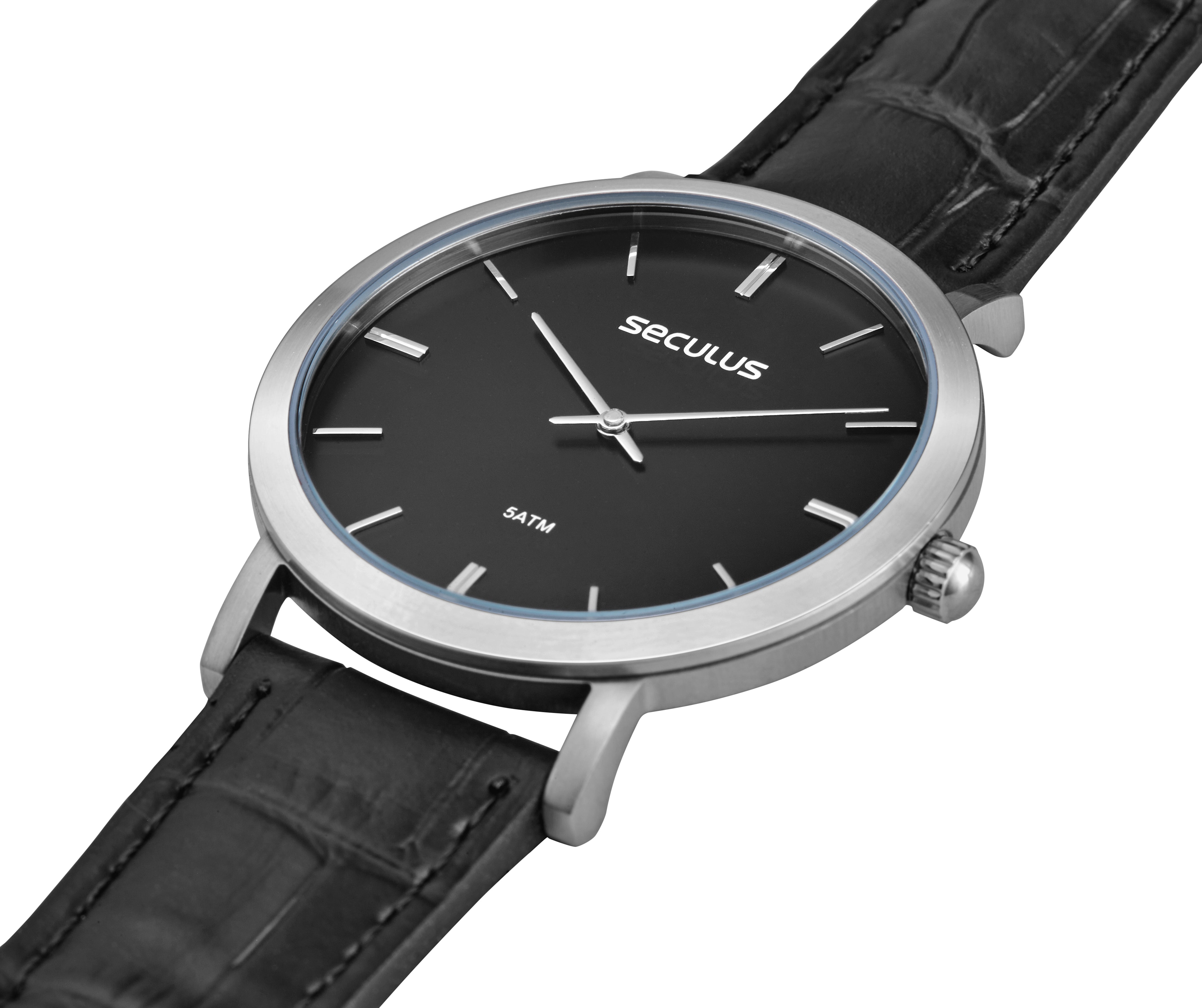 RELÓGIO MASCULINO SEMI SLIM COURO PRATA SECULUS – 44255G0SVNC1