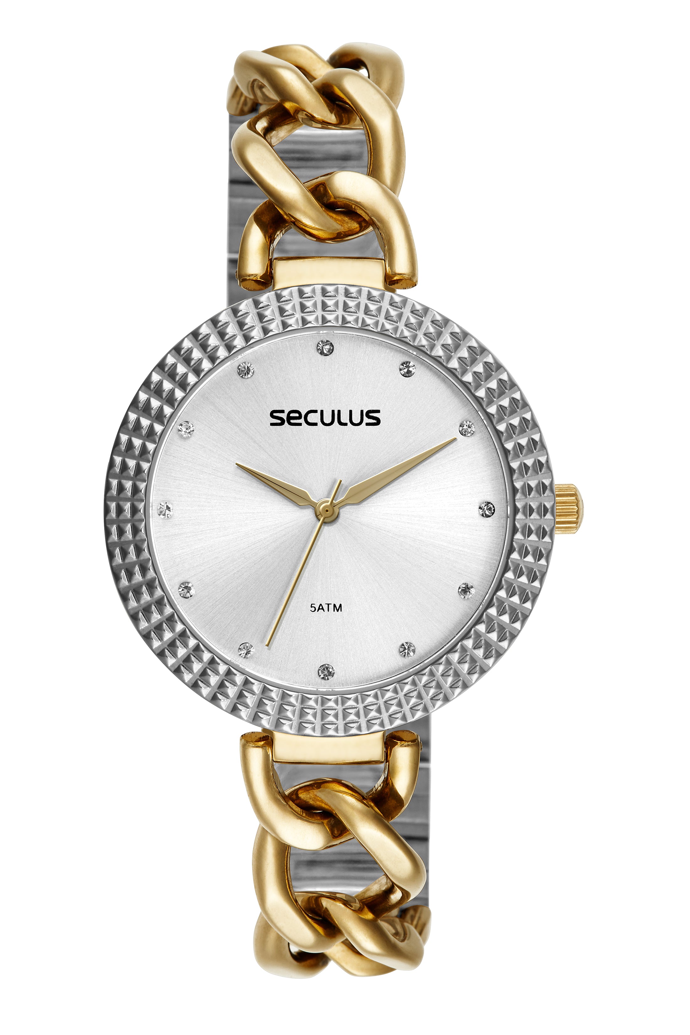 RELÓGIO FEMININO CORRENTES E TEXTURAS BICOLOR SECULUS - 44257LPSVBB3