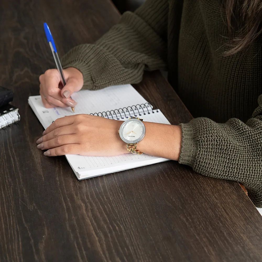 RELÓGIO FEMININO CORRENTES E TEXTURAS BICOLOR SECULUS - 44257LPSVBB3