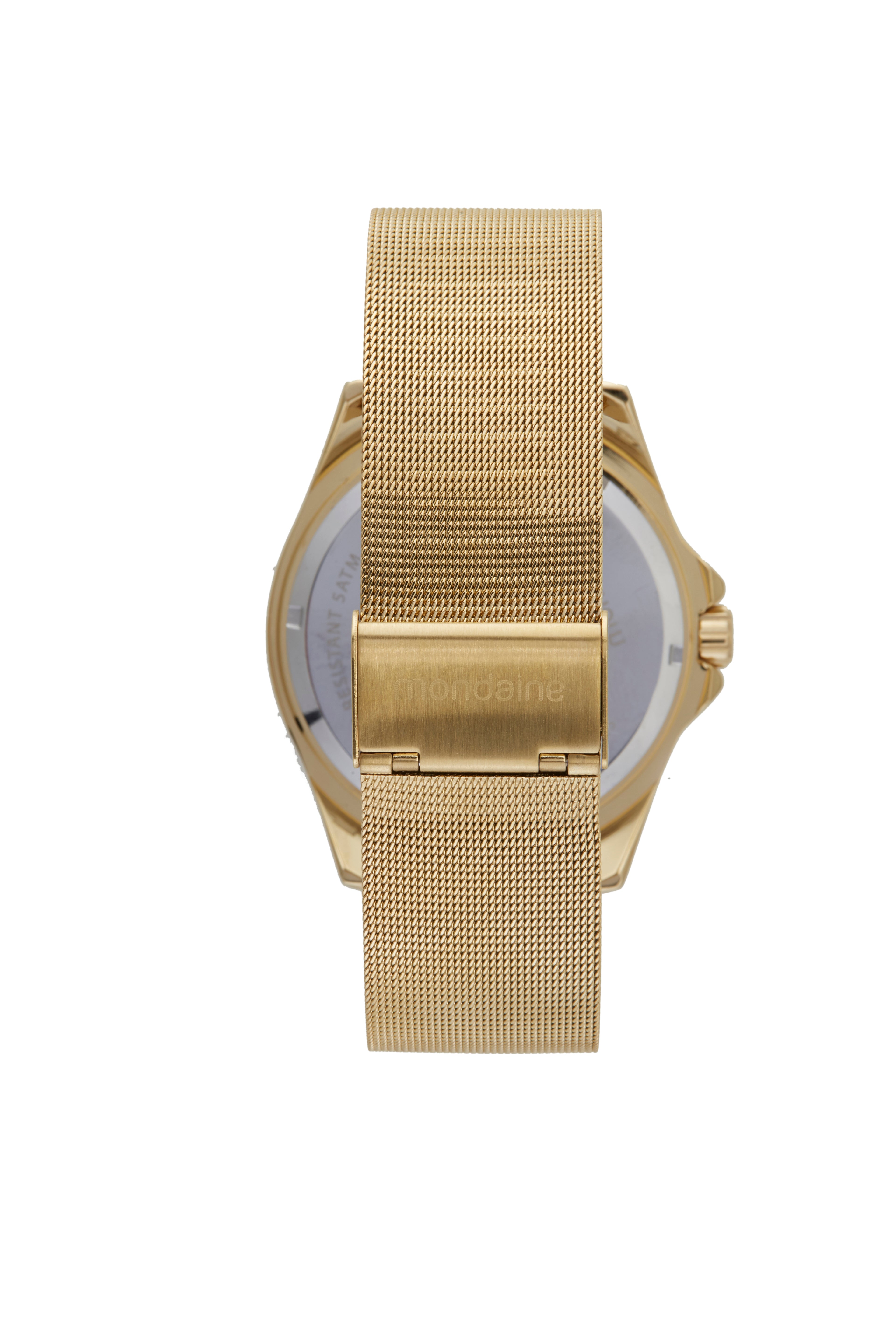 RELÓGIO MASCULINO MALHA DE AÇO DOURADO MONDAINE – 32507GPMVDE2