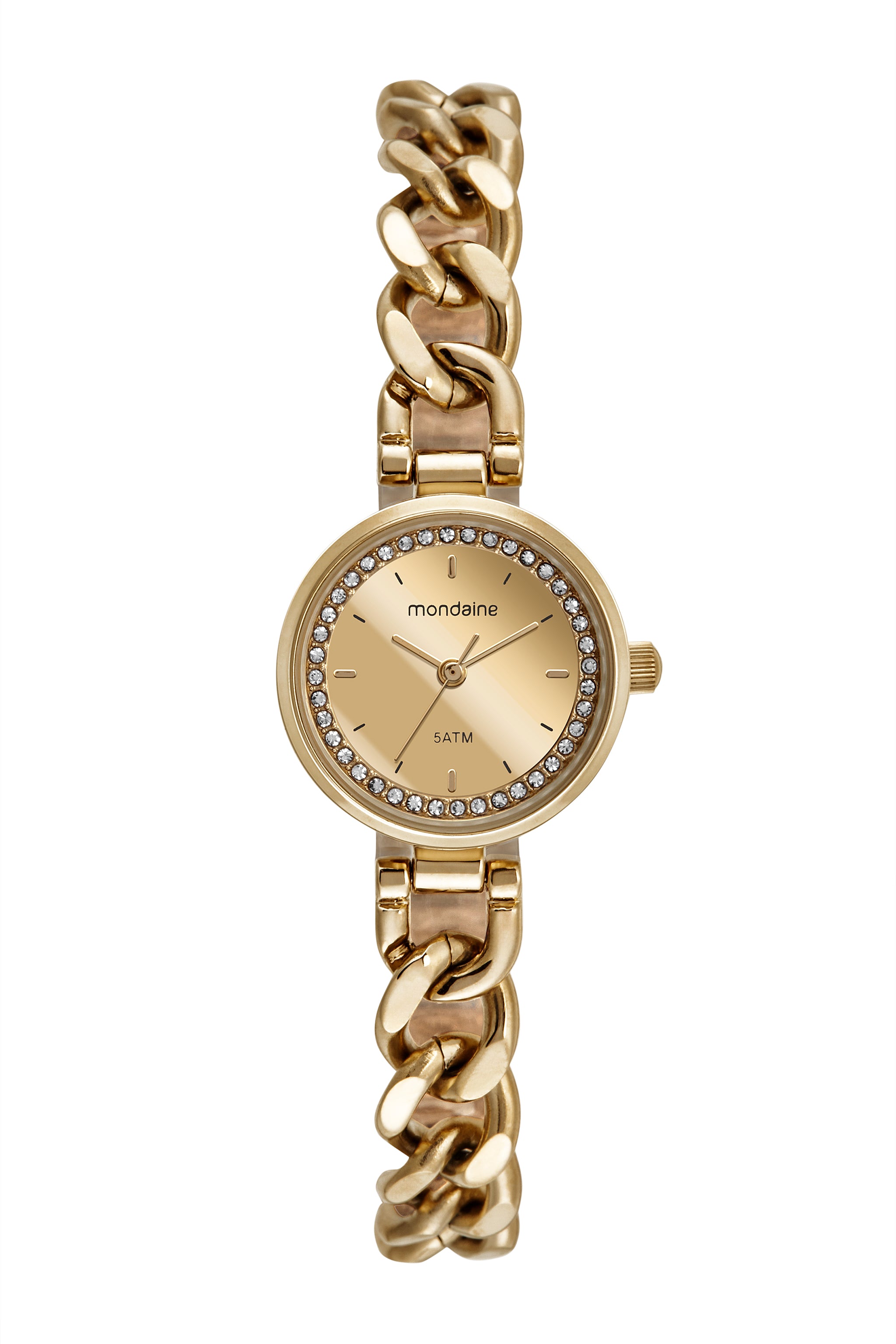 RELÓGIO FEMININO ESPELHADO CORRENTE DOURADO MONDAINE - 32613LPMVDE1