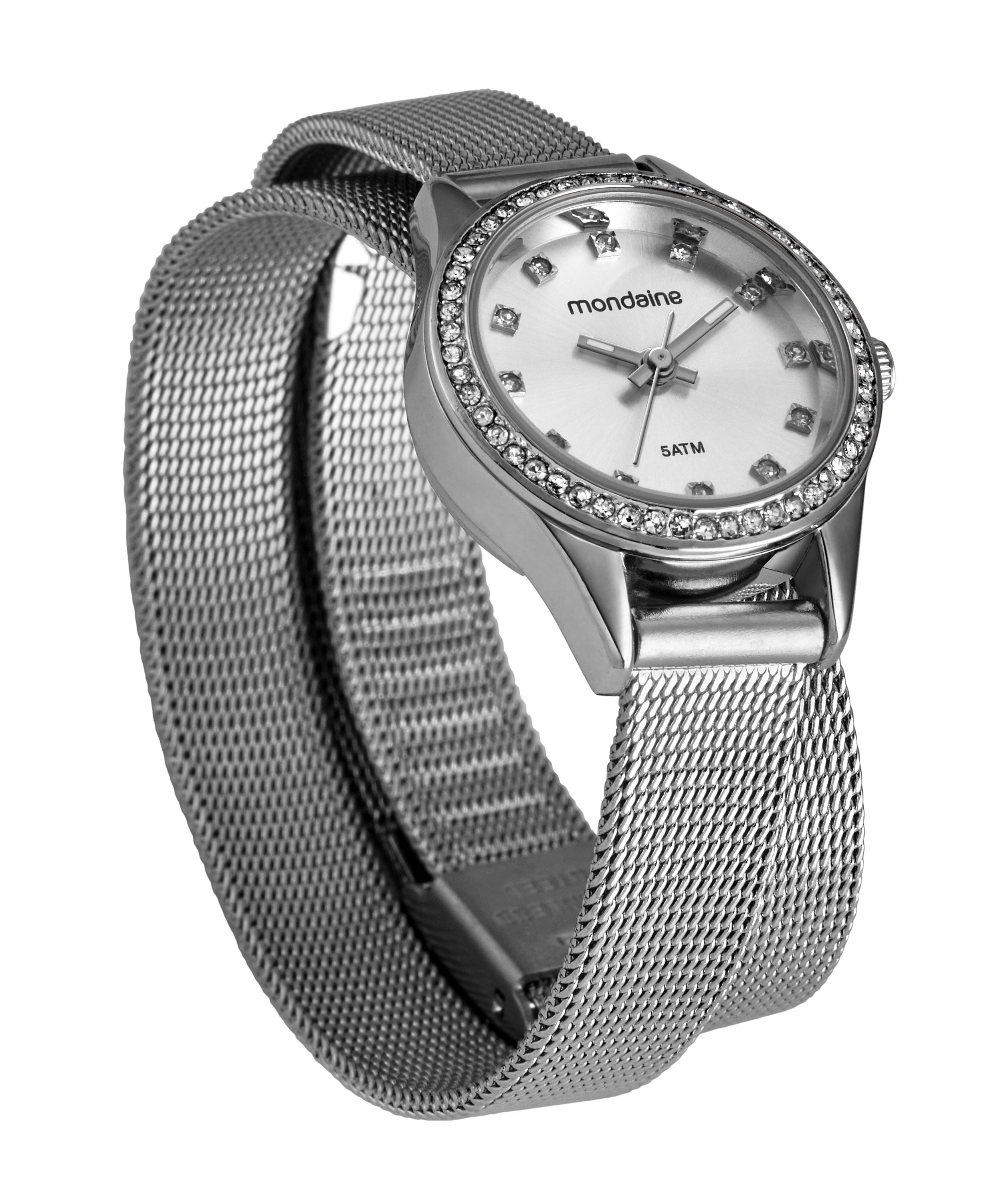 RELÓGIO FEMININO CRISTAIS PULSEIRA DUPLA VOLTA PRATA MONDAINE - 32827L0MVNE3