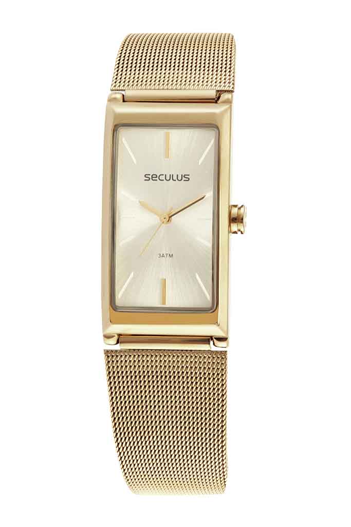 RELÓGIO FEMININO QUADRADO DOURADO SECULUS - 77144LPSVDS1