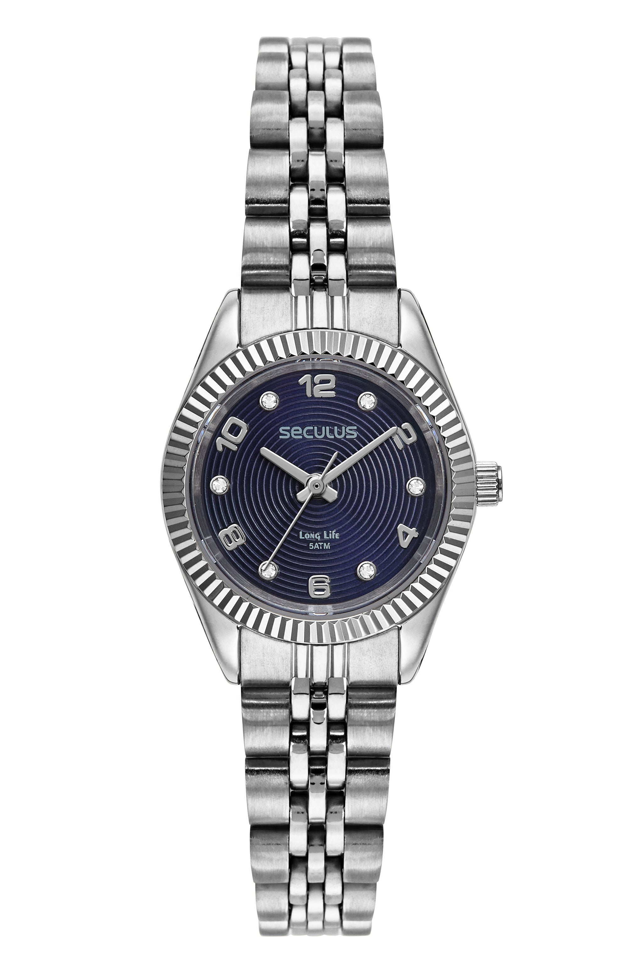 RELÓGIO FEMININO CRISTAIS CATRACA SERRILHADA PRATA SECULUS - 77256L0SVNA2