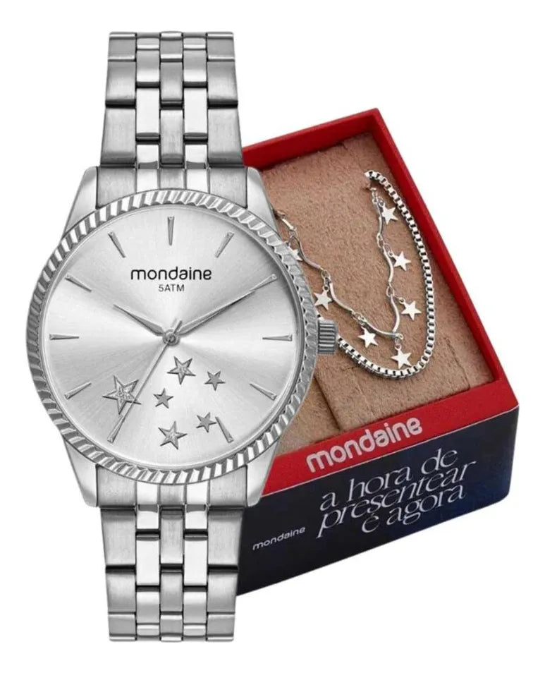 KIT RELÓGIO FEMININO MONDAINE + COLAR PRATA – 32536L0MKNE2K1