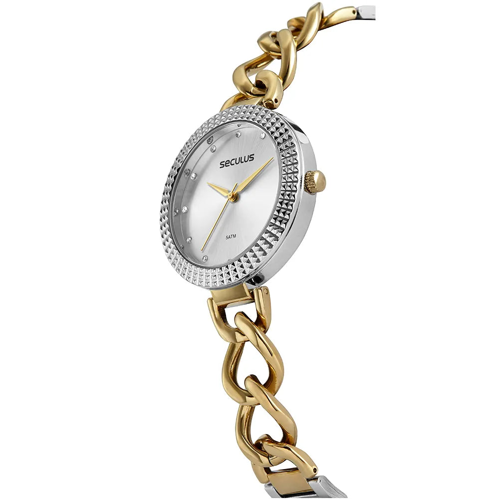 RELÓGIO FEMININO CORRENTES E TEXTURAS BICOLOR SECULUS - 44257LPSVBB3
